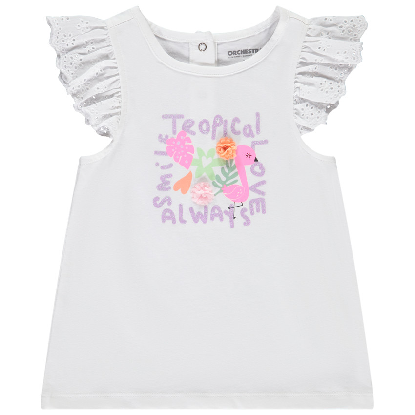 Camiseta de manga corta con volante y motivo brillante para bebé niña 