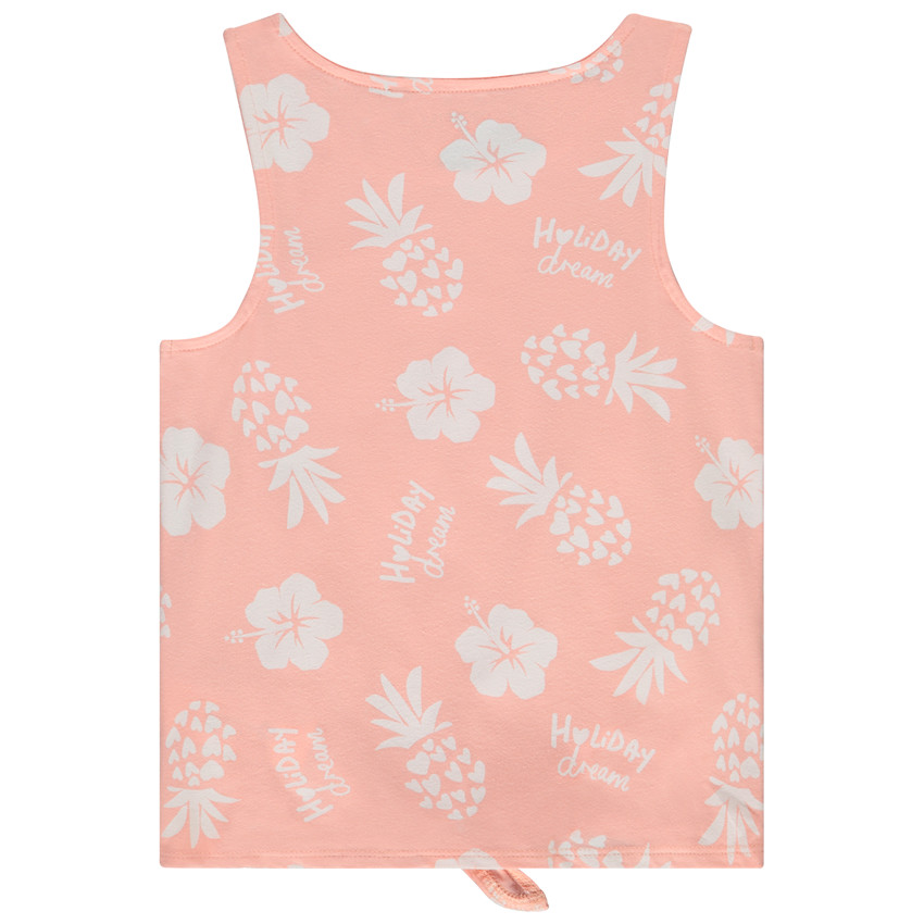 Camiseta sin mangas coral con estampado fantasía y nudo decorativo para niña 