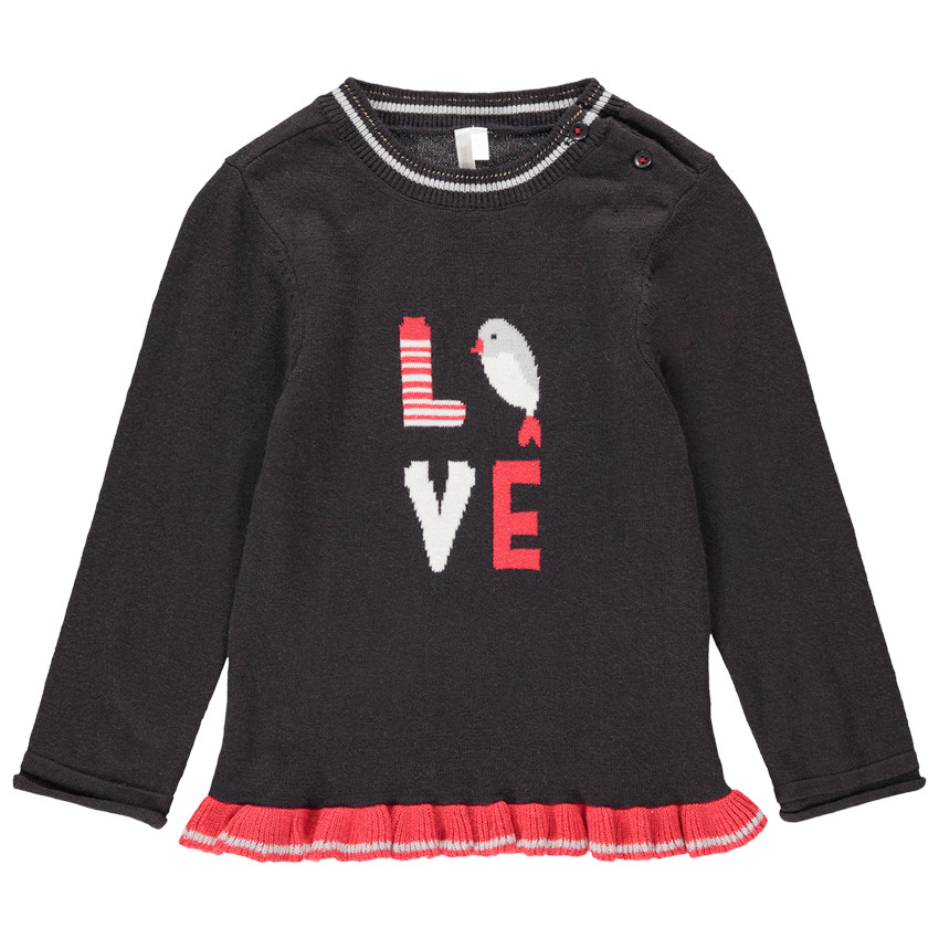 Jersey de punto con pájaro de jacquard y volante rojo  Additional Jersey de punto con pájaro de jacquard y volante rojo