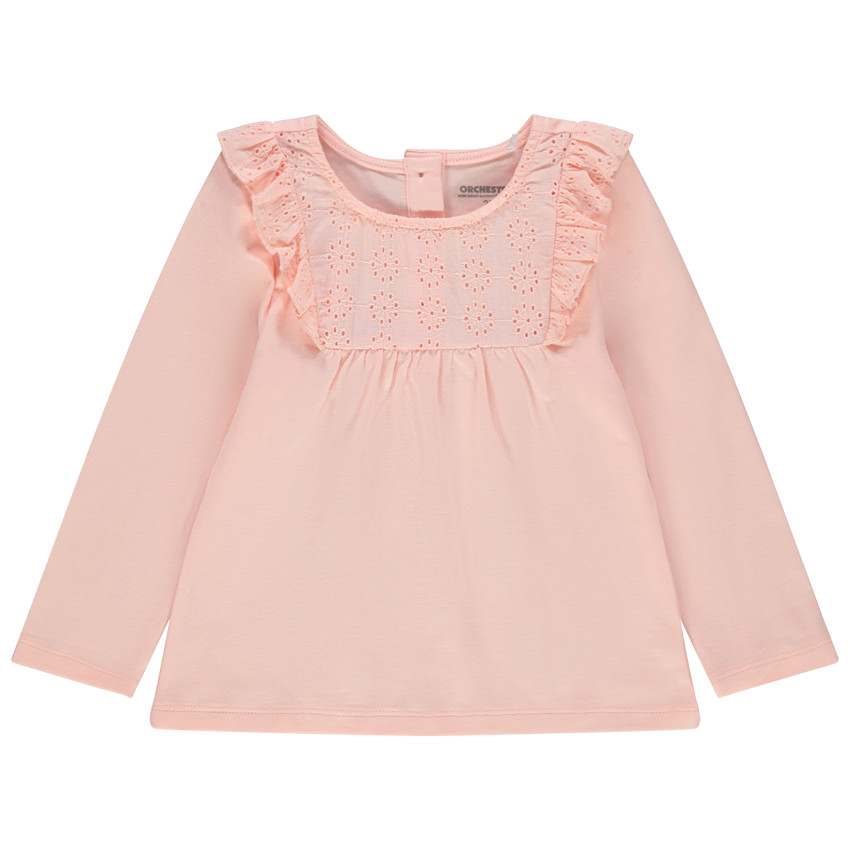 Camiseta de manga larga de algodón con bordado inglés para bebé niña 