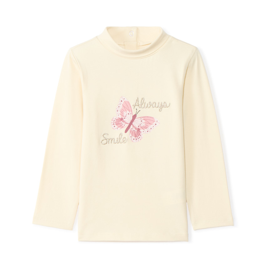 Sous-pull col cheminée avec print papillon et cording pour bébé fille 