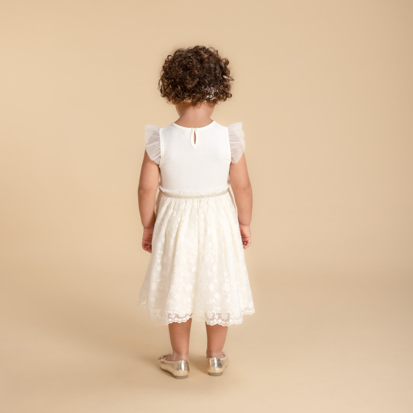 Vestido de tul bordado de manga corta para bebé niña 