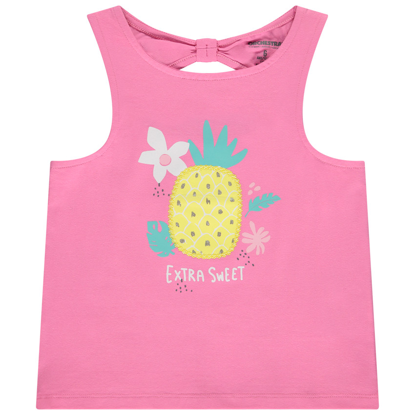 Camiseta sin mangas con estampado de piñas y espalda calada para niña 