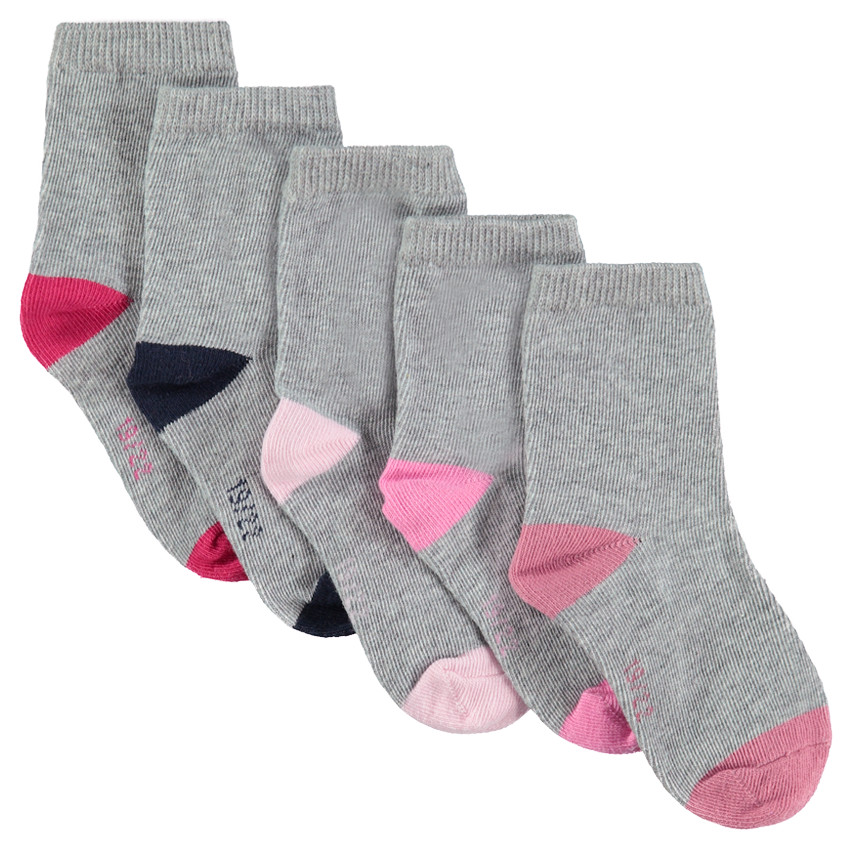 Pack de 5 pares de calcetines lisos con puntera y talón en contraste 