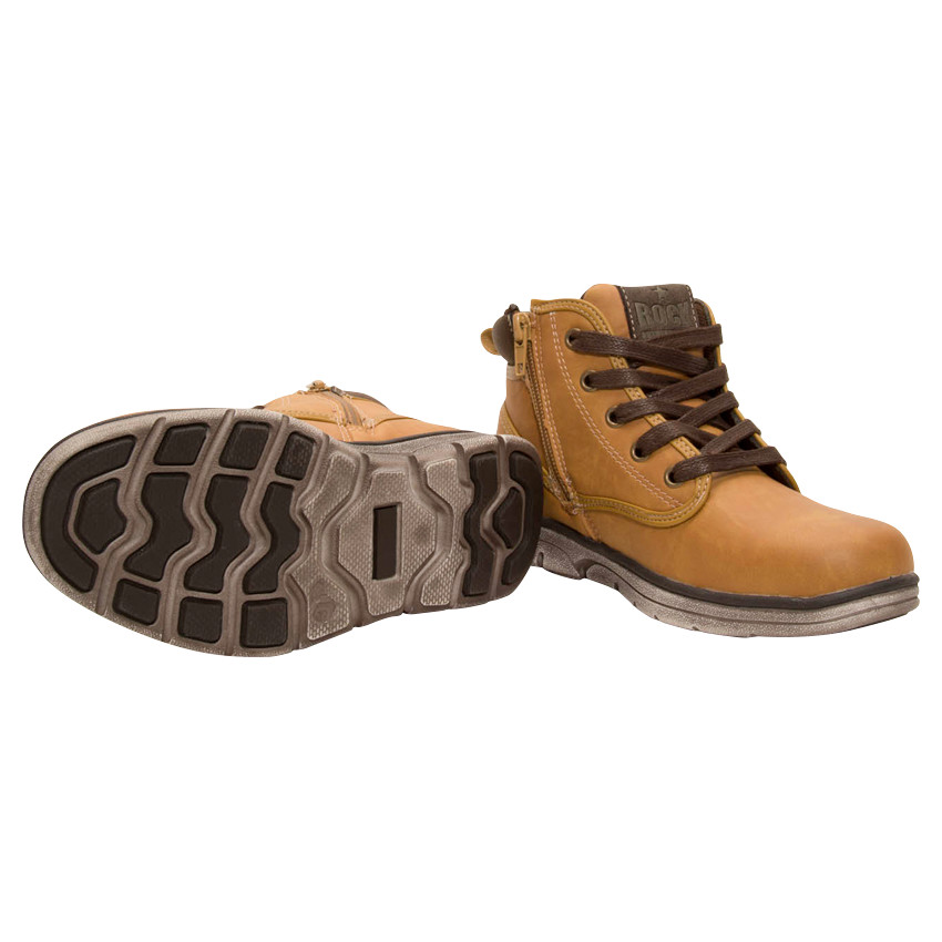 Botines con efecto cuero camel y cordones con cremallera 