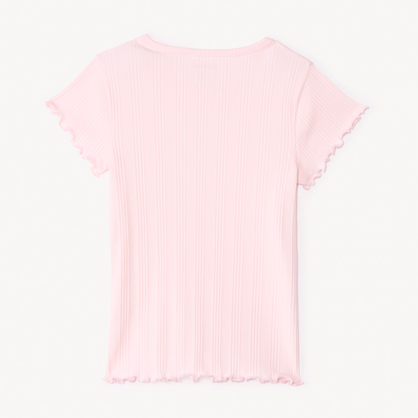 Camiseta de manga corta de punto acanalado liso niña 