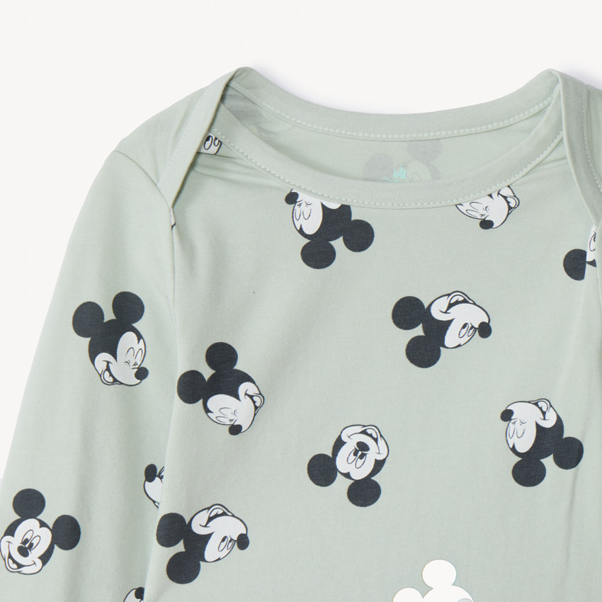 Lot de 3 bodies manches longues imprimé Mickey Disney pour bébé garçon avec ouvertures différentes selon l'âge 