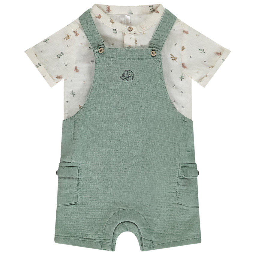 Conjunto 2 piezas con peto bordado para bebé niño 