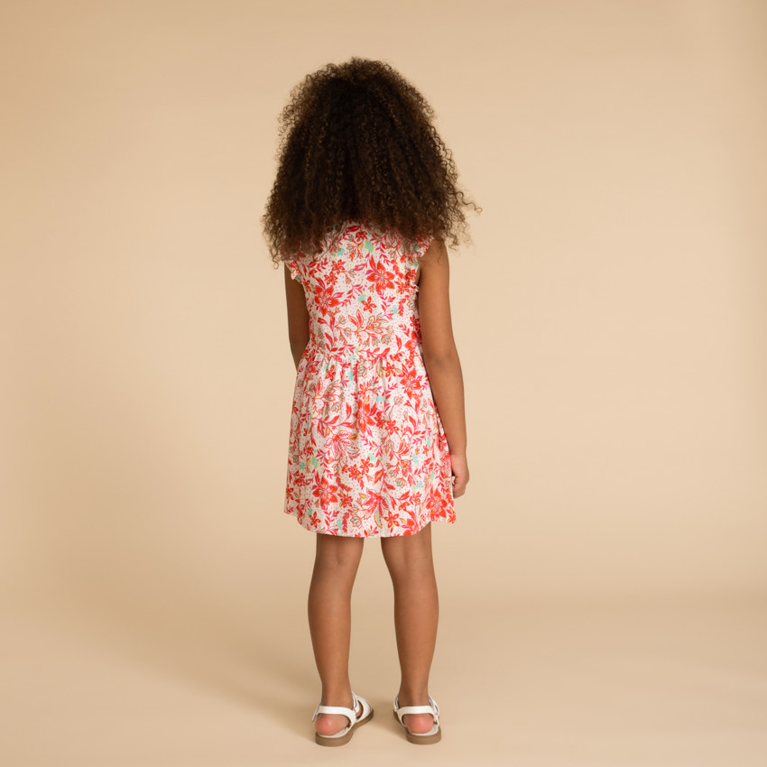 Vestido de manga corta con botones y estampado vegetal niña 