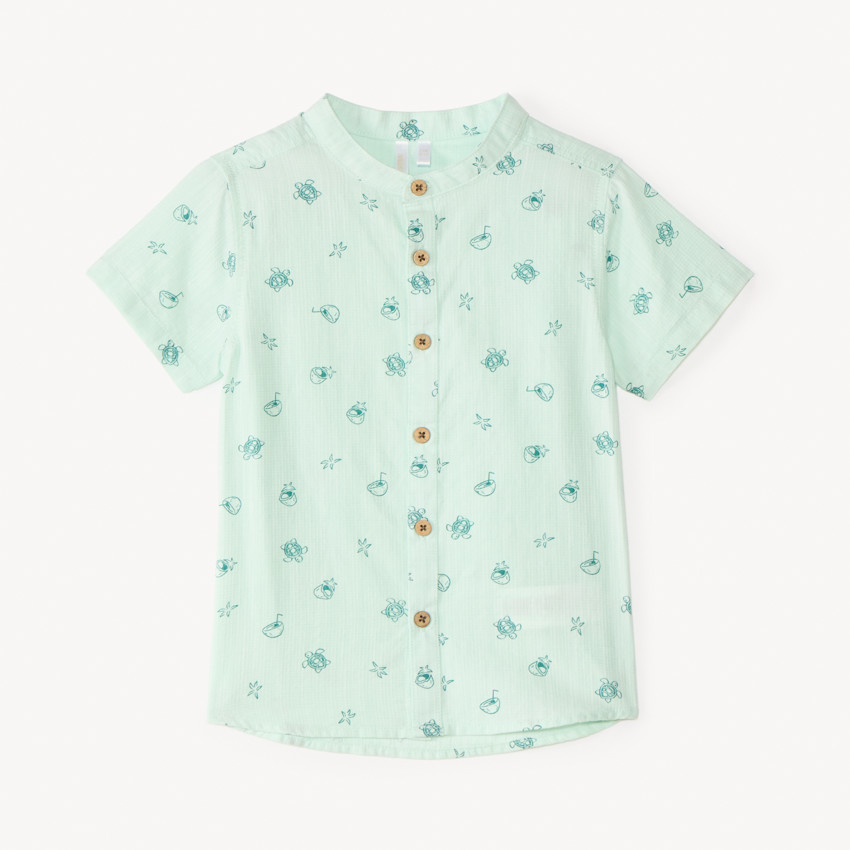 Conjunto corto de 2 piezas, camisa de cuello mao y tirantes para bebé niño. 