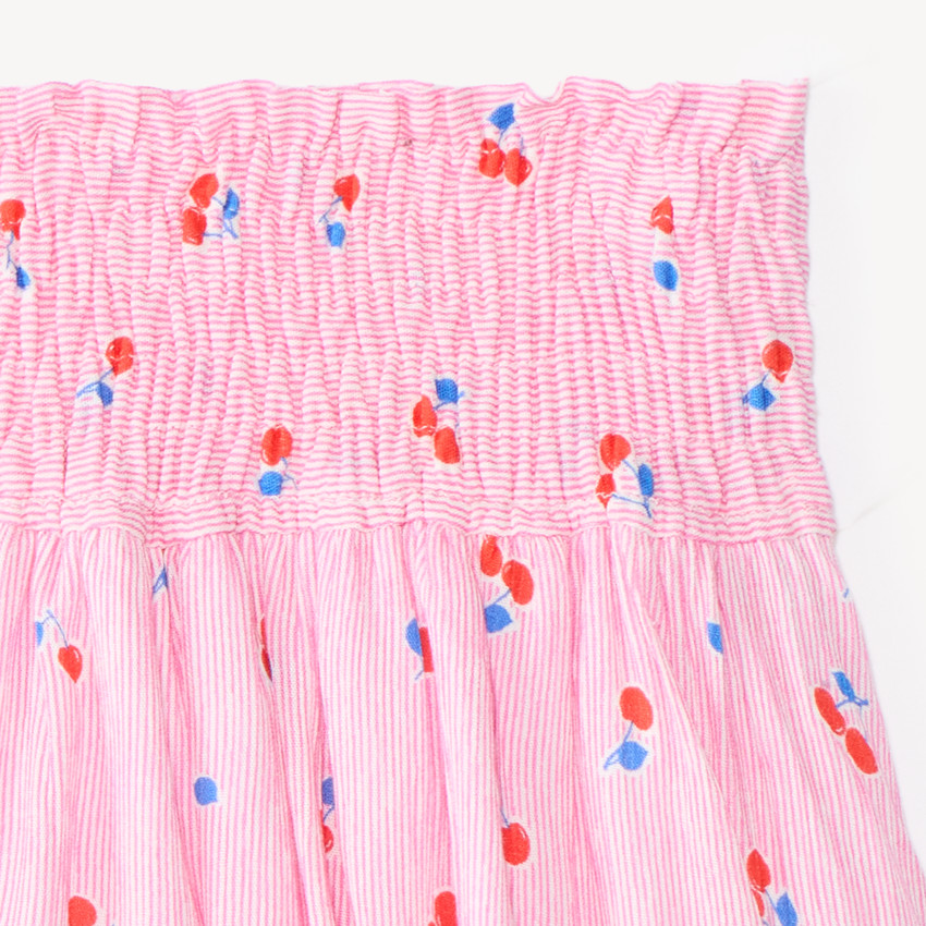 Falda de patinadora con smock y estampado de cerezas para niña 