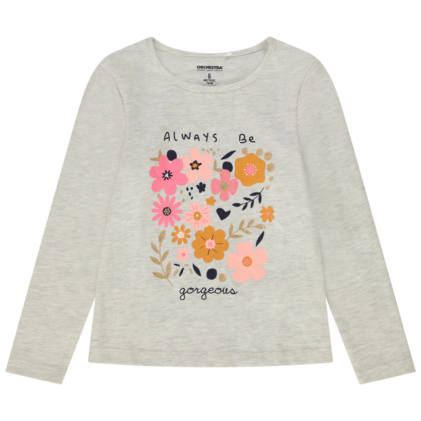 Camiseta de manga larga con estampado fantasía brillante para niña 