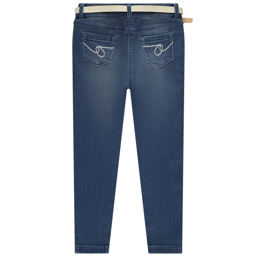 Jeans slim con cinturón de hebilla en forma de corazón para niña 