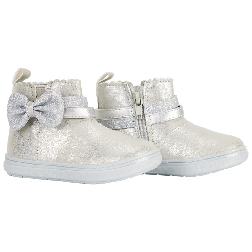 Botines plateados con lazo de fantasía para bebé niña 