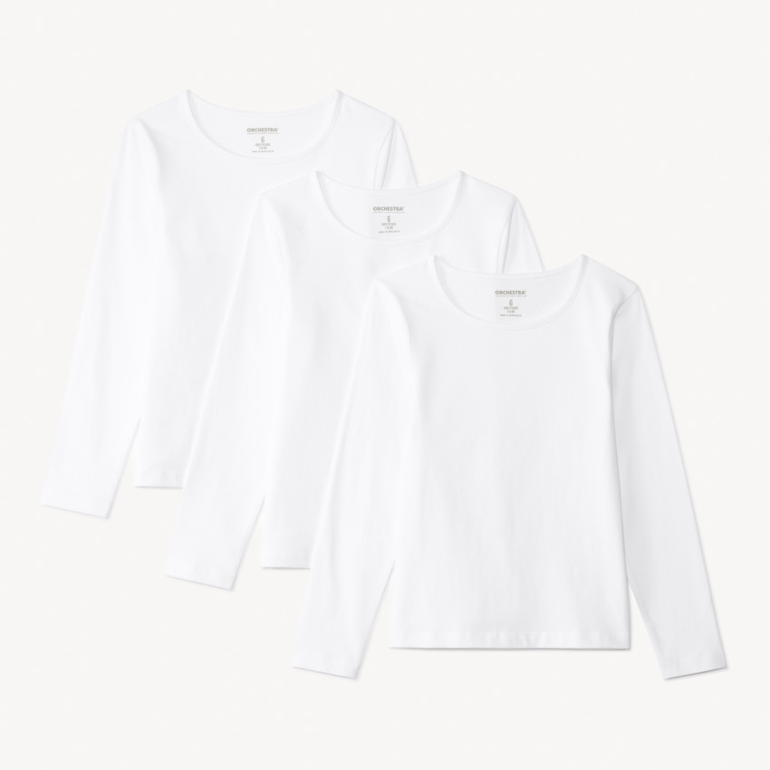 Lote de 3 camisetas de manga larga lisas blancas para niña 