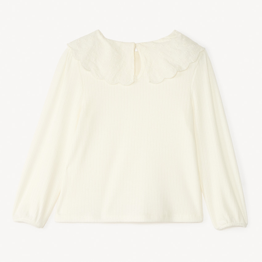 Túnica de manga larga con cuello tipo Claudine en bordado inglés para niña 