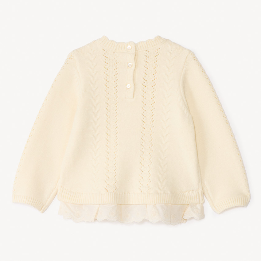 Suéter de punto con efecto 2-en-1 calado para niña bebé. 
