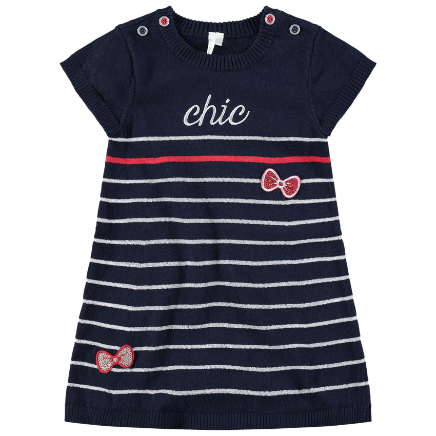 Vestido de manga corta de punto con lazos de lentejuelas y bordados 