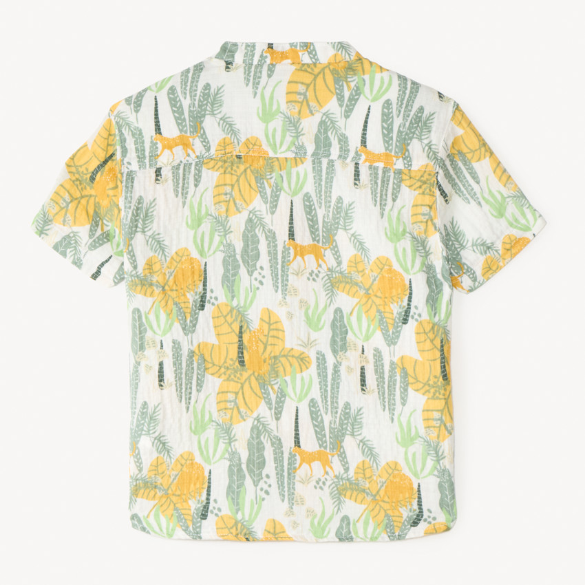 Camisa de manga corta con cuello mao y estampado de jungla para niño 