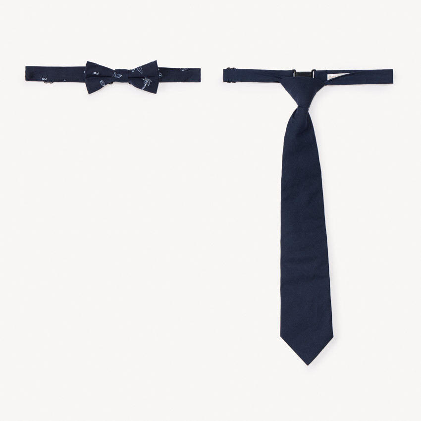 Set corbata + pajarita estampado palmeras para niño 