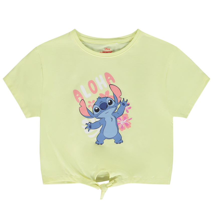 Camiseta manga corta con nudo print Stitch Disney para niña 