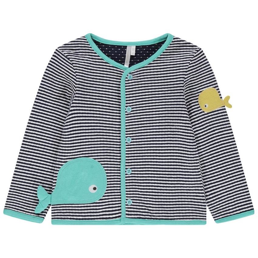 Chaqueta de algodón de rayas y peces cosidos 