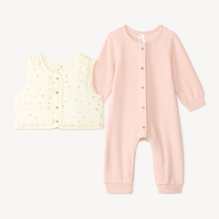 Conjunto de 2 piezas: mono y chaleco sin mangas con estampados variados. 