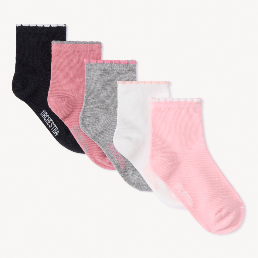 Pack de 5 pares de calcetines lisos con ribete para niña  Additional Pack de 5 pares de calcetines lisos con ribete para niña