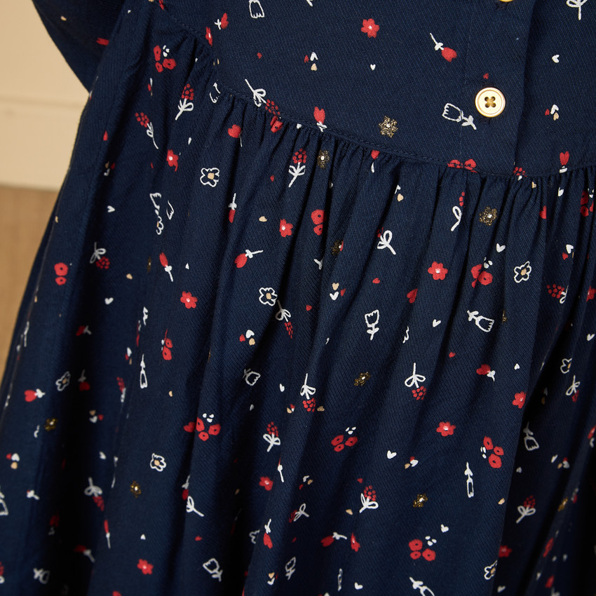 Vestido de manga larga azul marino con estampado para bebé niña 