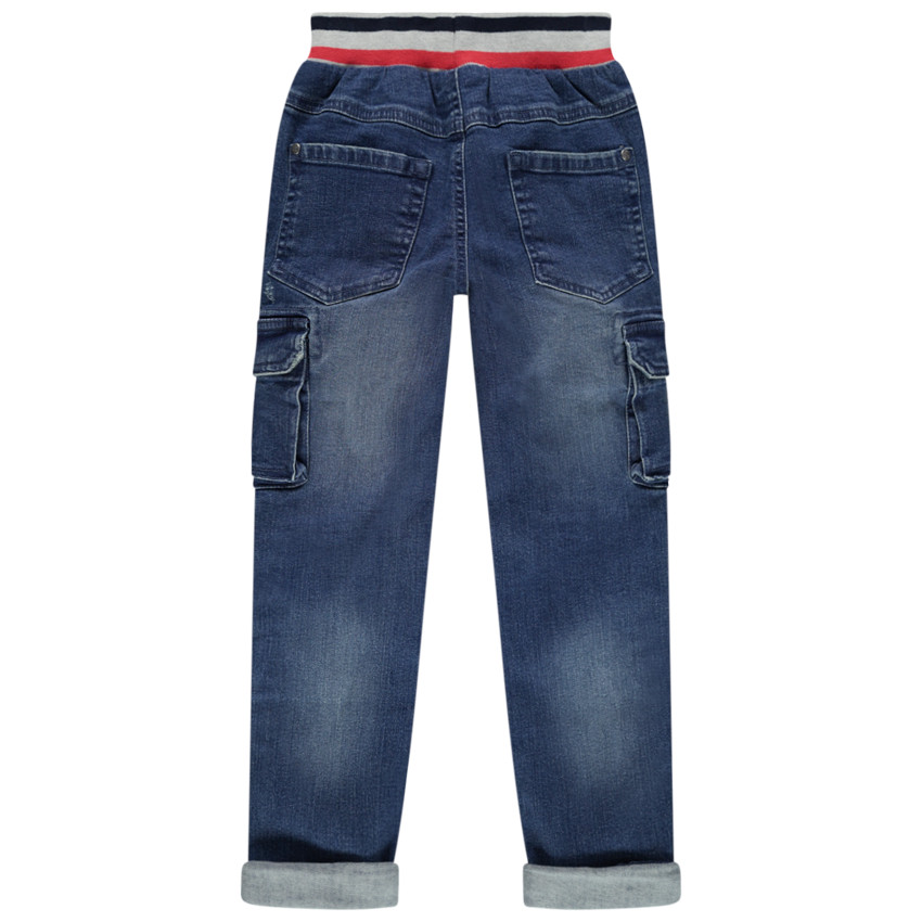 Jean cargo droit effet used à taille élastiquée  Additional Jean cargo droit effet used à taille élastiquée