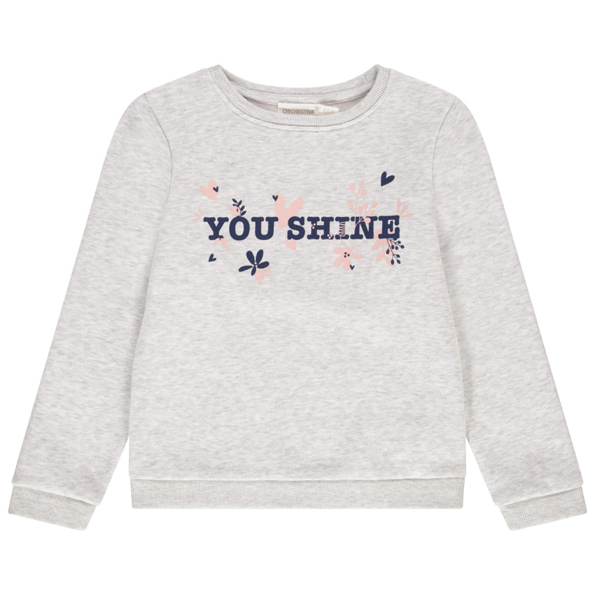 Sweat en molleton gratté uni avec print pour fille Main Sweat en molleton gratté uni avec print pour fille