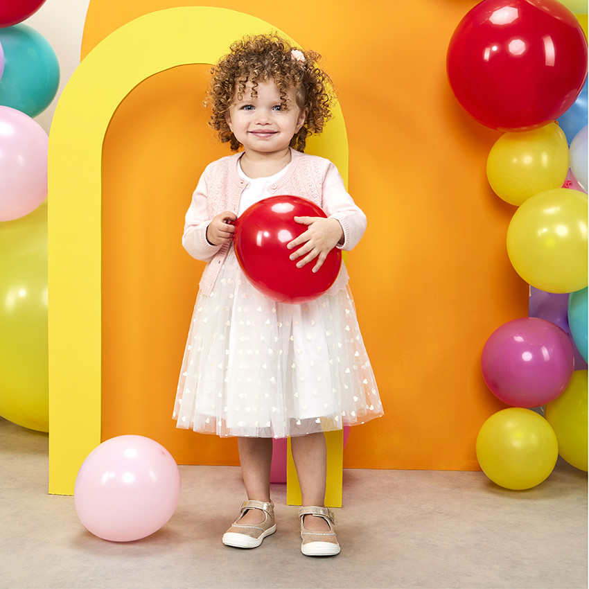 Vestido de ceremonia de tul con corazones brillantes para bebé niña 