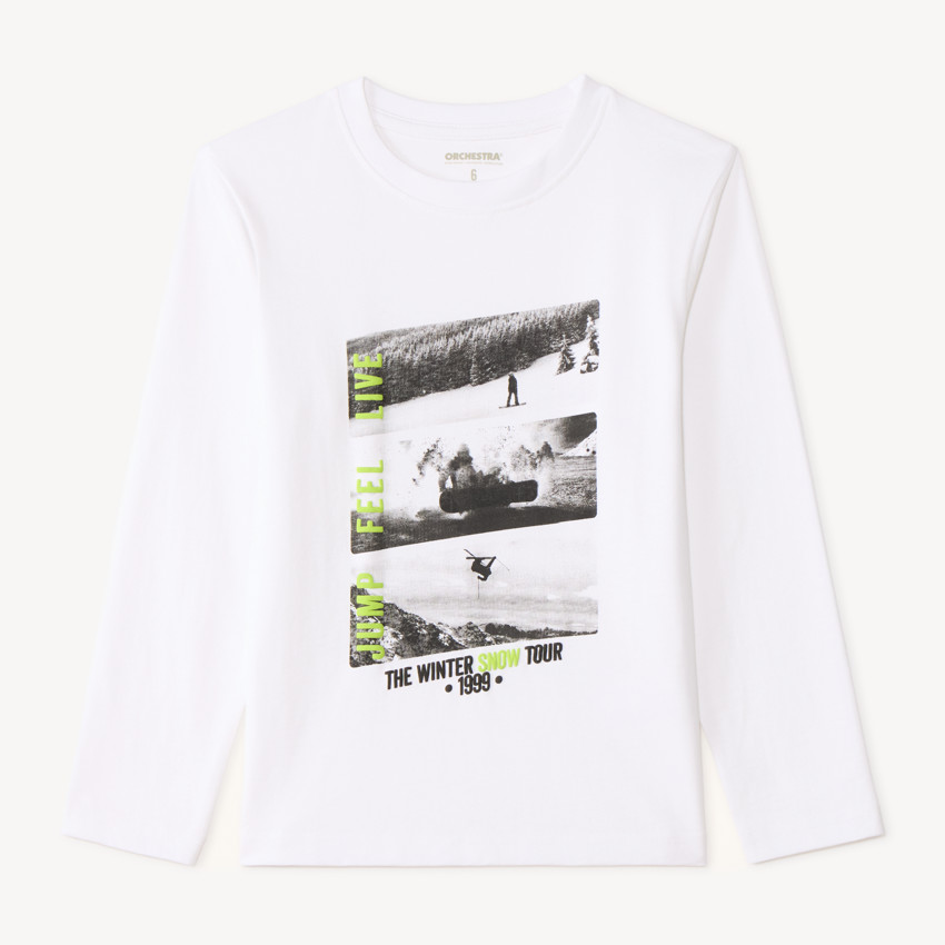 Camiseta de manga larga para niño con fotoprint de snowboard. 