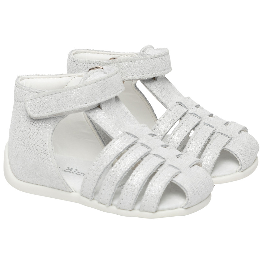 Sandalias de velcro con efecto plateado - Blancas 