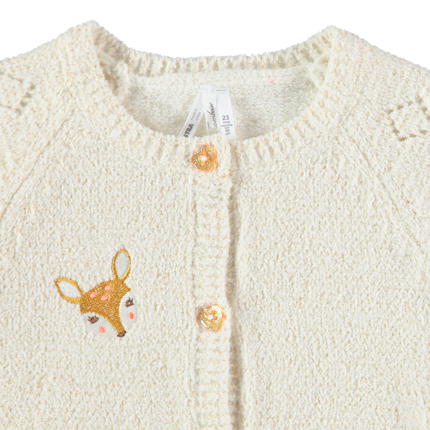 Chaqueta en mailla con cervatillos bordadso y acabado encaje 