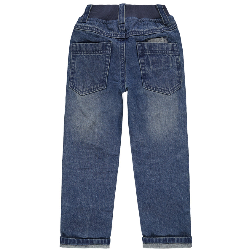 Jeans corte recto efecto desgastado con cintura elástica 