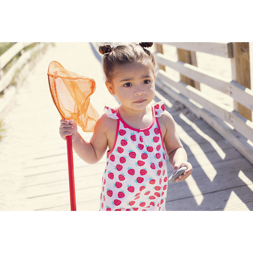 Vestido impreso con tirantes con volante para bebé niña 