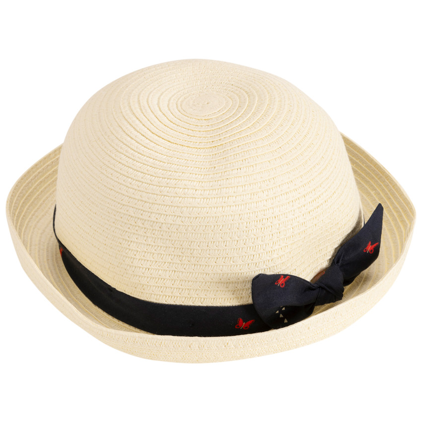 Sombrero bombín con cinta de mariposas y lazo para bebé niña 