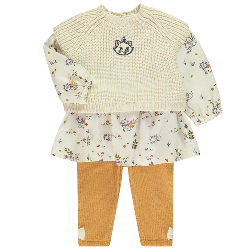 Conjunto 3 piezas con vestido estampado de Marie Disney para bebé niña 