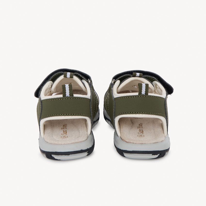 Sandalias de velcro con elásticos en kaki para niño 