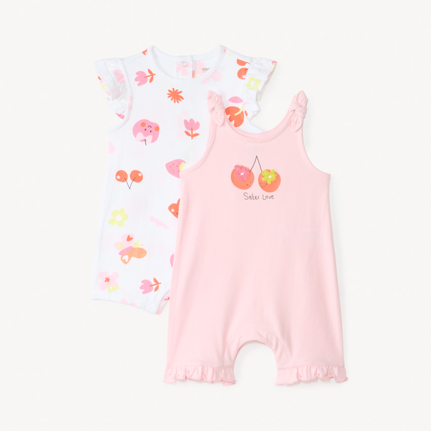 Conjunto de 2 monos cortos con estampado de cerezas para niña bebé 