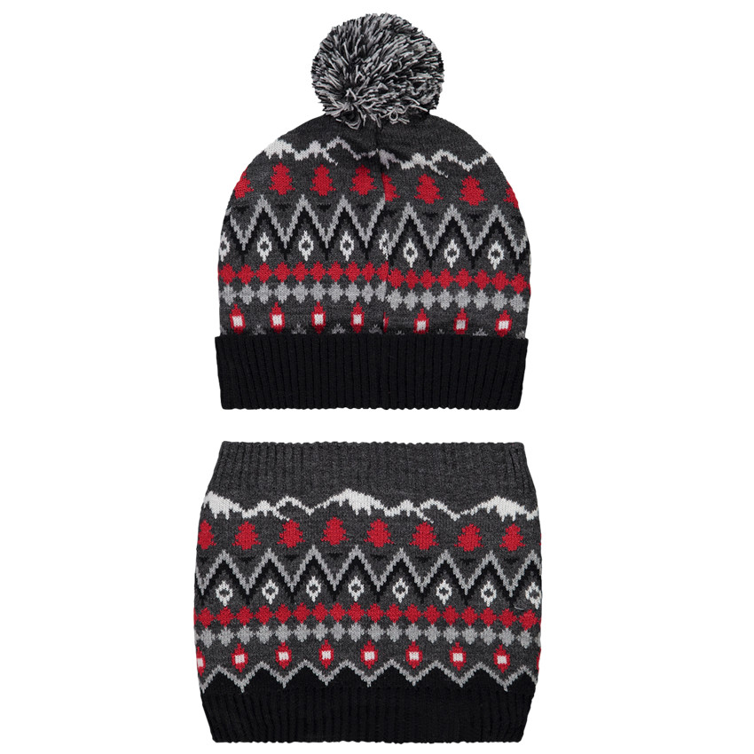 Conjunto de gorro y cuello de punto acanalado estampado para niño Main Conjunto de gorro y cuello de punto acanalado estampado para niño