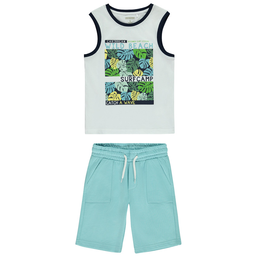 Conjunto camiseta sin mangas fantasía + short liso de felpa para niño 