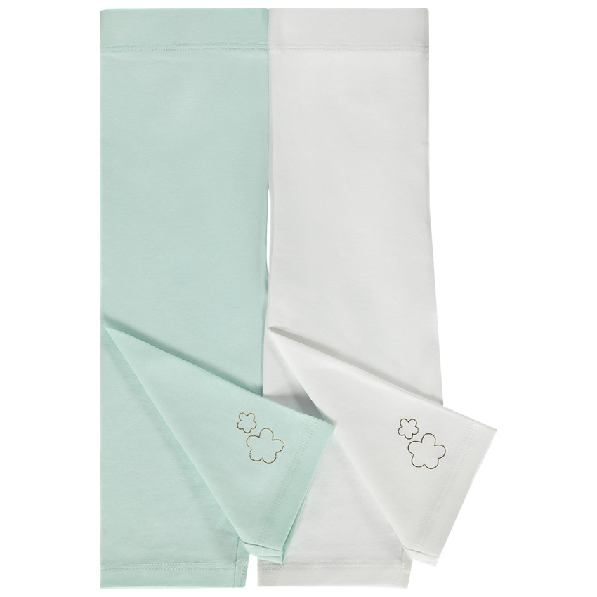 Lote de 2 corsarios lisos con estampado glitter de flores para bebé niña 