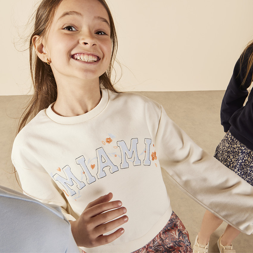 Sudadera crop top oversize estampado Miami para niña 