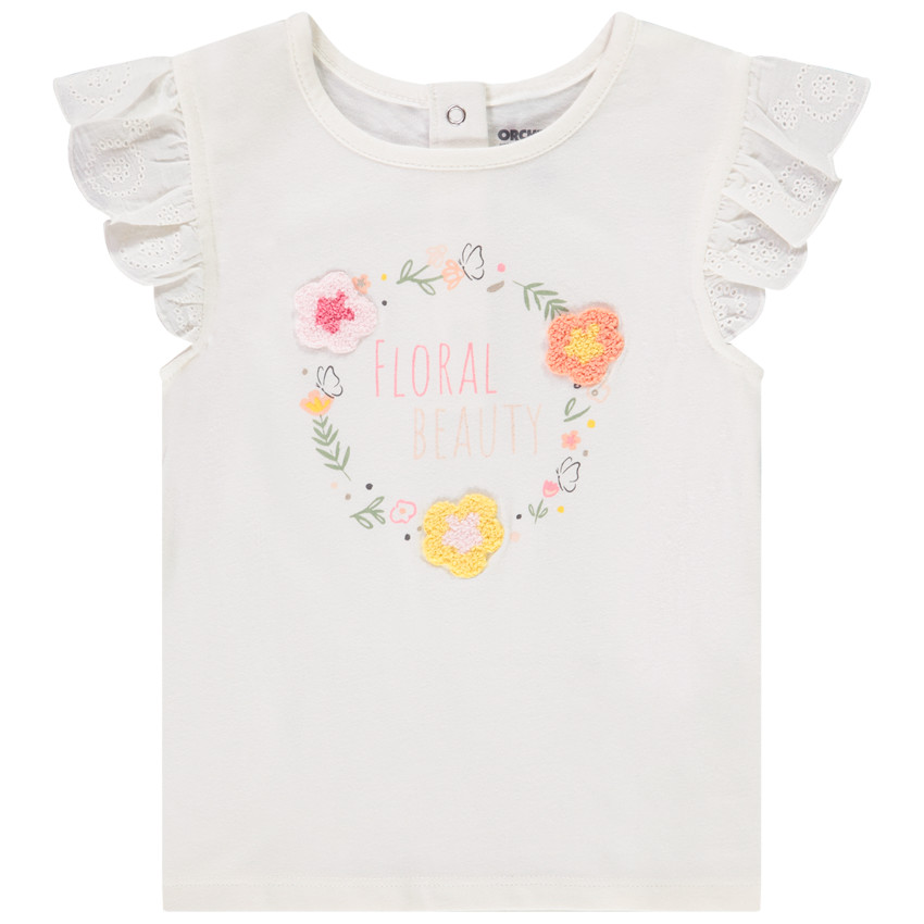 T-shirt manches courtes volantées et print pour bébé fille 