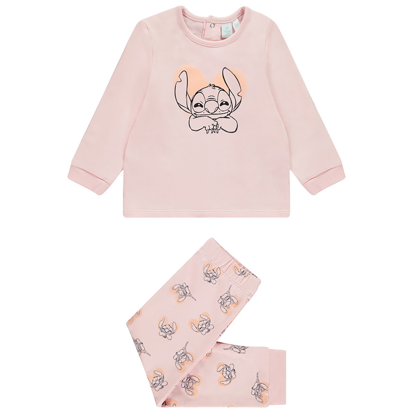Pijama de 2 piezas de felpa Stitch Disney para bebé niña con acabados variados según la edad 