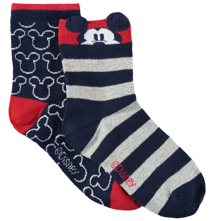 Juego de 2 pares de calcetines con dibujos/rayas de jacquard Mickey Disney 