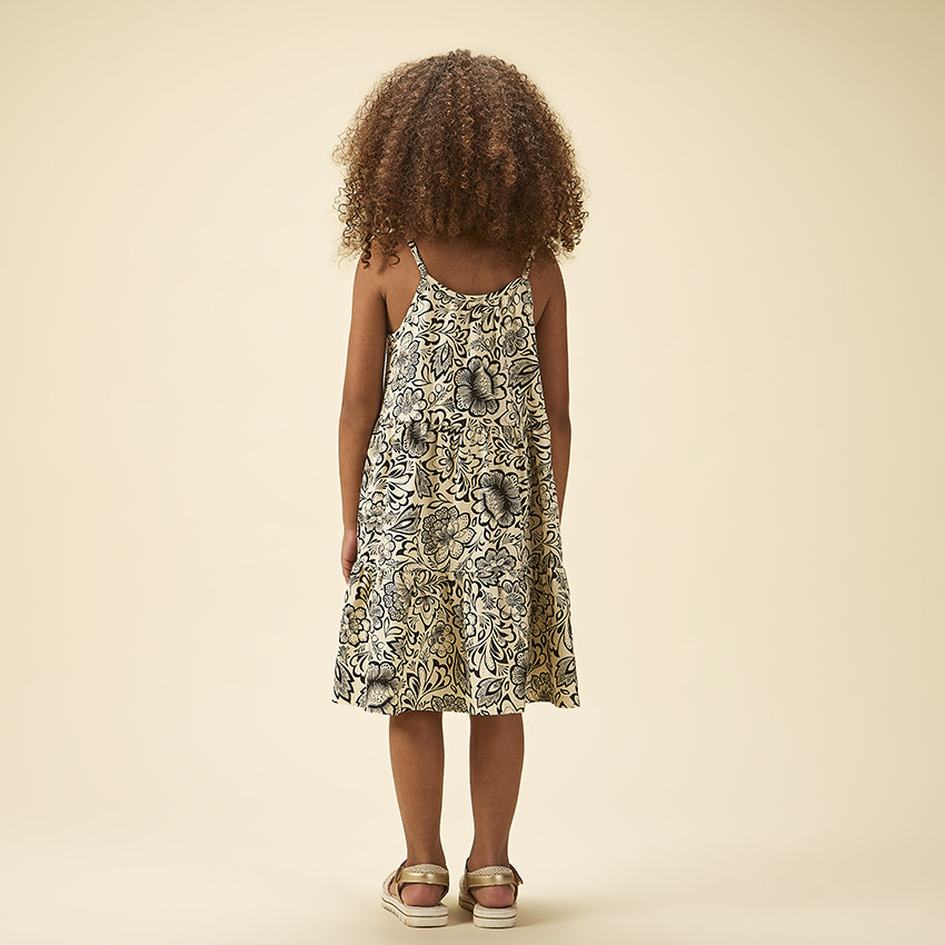 Vestido sin mangas con volantes y estampado floral para niña 