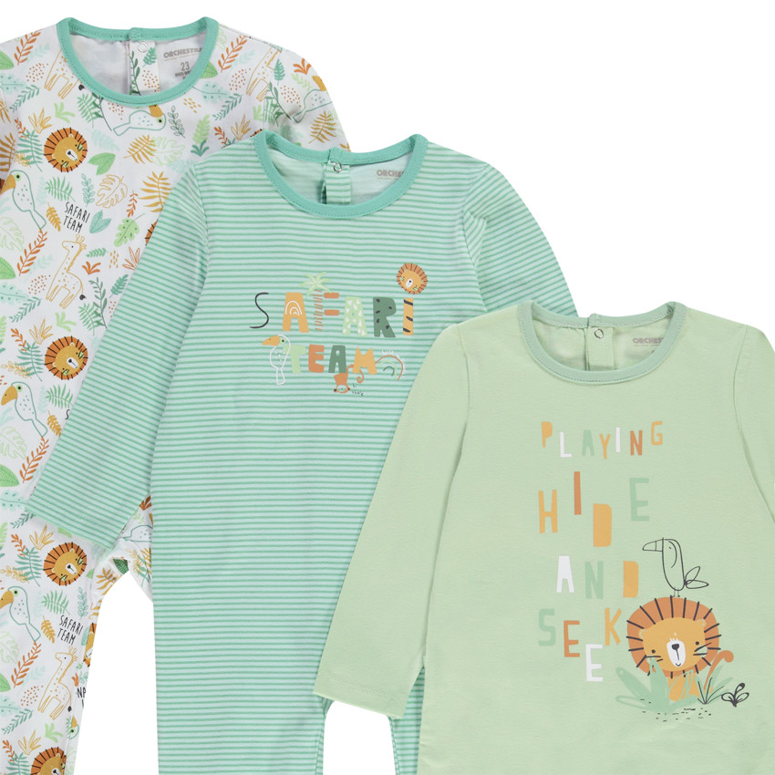 Lote de 3 peleles de jersey para bebé niño - Aperturas diferentes según la edad 